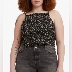 LEVIS Camila Tie Back Camisole Tank Top Size 3X Black White Floral
